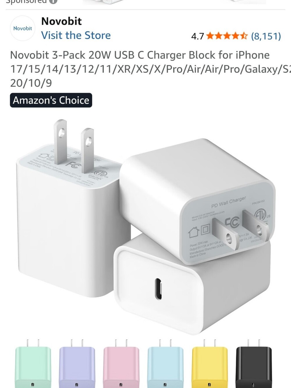 20W USB-C Wall Charger - White (3-Pack)